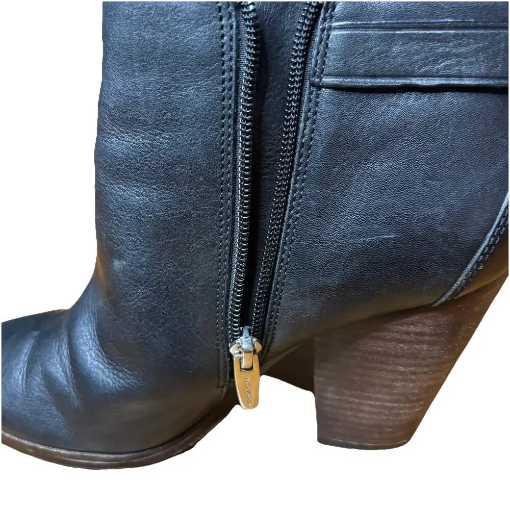 COACH Hewes Safari Black Leather Ankle Booties A6841 Block Heel Women's Size 6.5